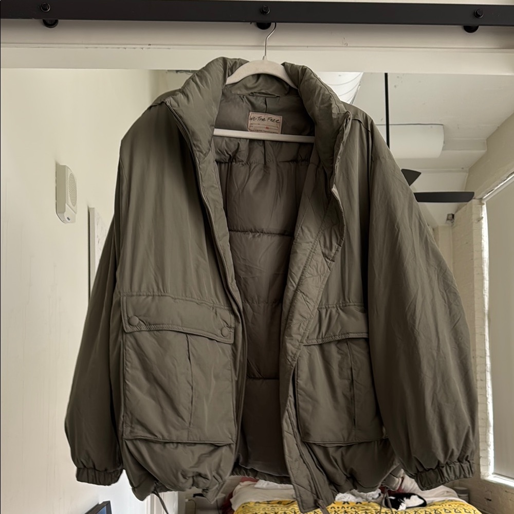 Free People Olive Green Puffer Jacket